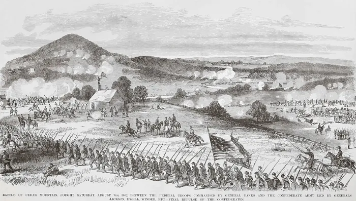 Framed Print : US Civil War. Battle of Cedar Mountain, August 9, 1862. Artillery fire dominated the first hours of the battle, until around 5 PM Framed Print : US Civil War. Battle of Cedar Mountain, August 9, 1862. Artillery fire dominated the first hours of the battle, until around 5 PM