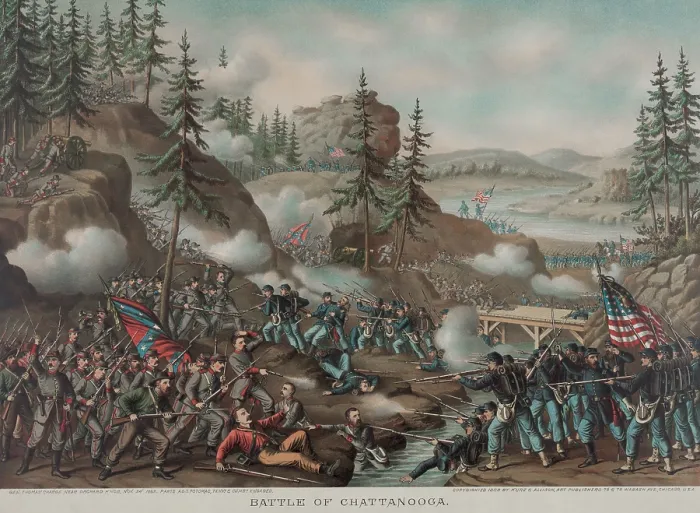 Framed Print : US Civil War. Battle of Chattanooga. Union army of 14, 000 attacked Orchard Knob, defended by only 634 Confederates, on Nov. 24, 1863 Framed Print : US Civil War. Battle of Chattanooga. Union army of 14, 000 attacked Orchard Knob, defended by only 634 Confederates, on Nov. 24, 1863