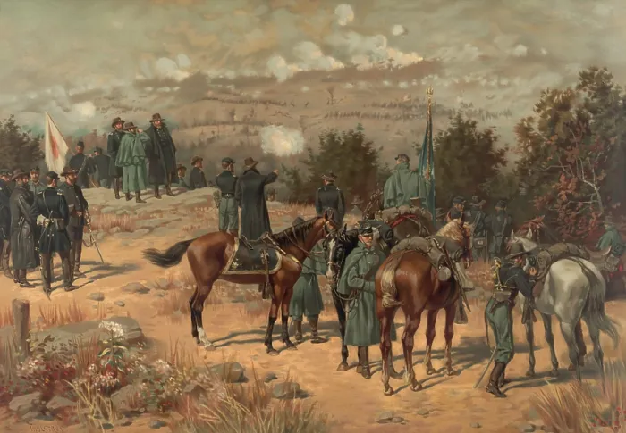 Framed Print : US Civil War. Battle of Chattanooga. Union officers observe the advance of Gen. General George Thomas toward the center of the Confederate Line on Missionary Ridge, Nov
