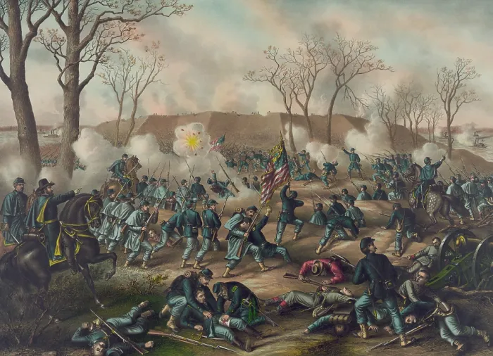 Framed Print : US Civil War, Battle of Fort Donelson, Tennessee, Feb. 14-16, 1862. A imaginative scene of Union troops at the climax of the battle on Feb Framed Print : US Civil War, Battle of Fort Donelson, Tennessee, Feb. 14-16, 1862. A imaginative scene of Union troops at the climax of the battle on Feb
