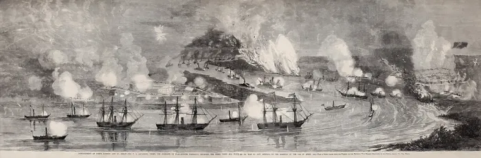 Framed Print : US Civil War. Battle of Forts Jackson and St. Philip, April 24, 1862. Detailed wood engraving from a documentary drawing by Alfred R Framed Print : US Civil War. Battle of Forts Jackson and St. Philip, April 24, 1862. Detailed wood engraving from a documentary drawing by Alfred R
