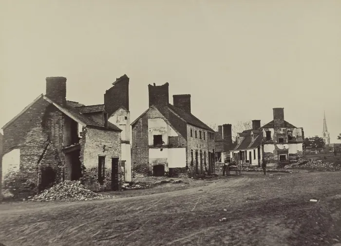 Framed Print : US Civil War, Battle of Fredericksburg, Dec. 1862. Street in Fredericksburg, Va. showing houses destroyed by Union bombardment in Dec. 11, 1862 Framed Print : US Civil War, Battle of Fredericksburg, Dec. 1862. Street in Fredericksburg, Va. showing houses destroyed by Union bombardment in Dec. 11, 1862