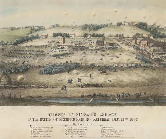 Framed Print : US Civil War, Battle of Fredericksburg, Dec. 13, 1862. The charge of Gen. Nathan Kimball's Brigade against Marye's Heights was ordered by Union Gen