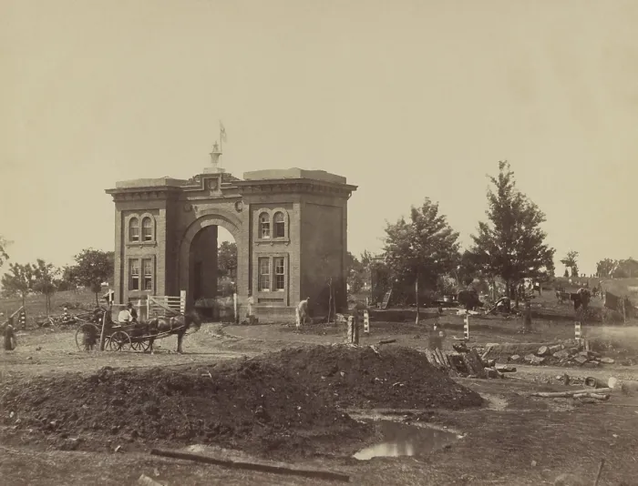 Framed Print : US Civil War. Battle of Gettysburg, July 1-3, 1863. Evergreen Cemetery Gate, served as the Union Army's IX Corps, headquarters