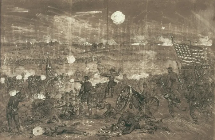 Framed Print : The Civil War. The Battle of Gettysburg. Longstreet's attack upon the left center of the Union lines. A.R. Waud. 1863