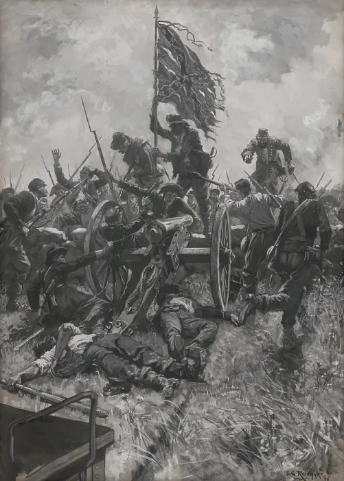 Framed Print : US Civil War. Battle of Gettysburg, Pickets Charge, July 3, 1863. THE HIGH TIDE AT GETTYSBURG, by Charles Stanley Reinhart, 1896