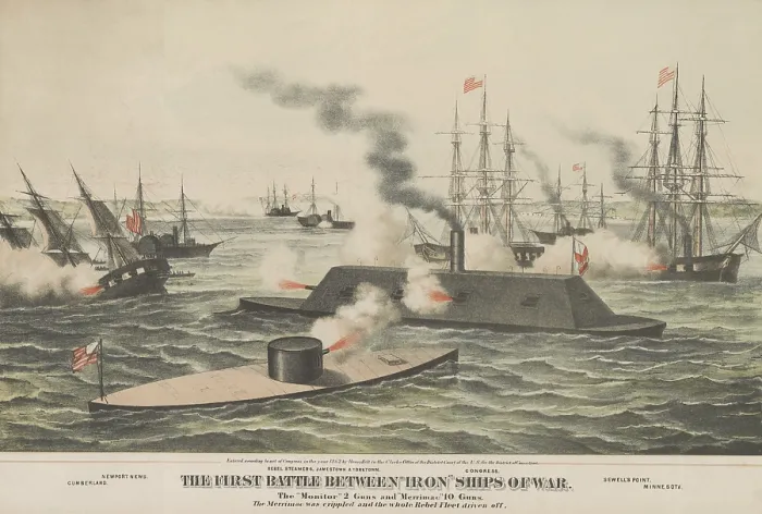 Framed Print : US Civil War, Battle of Hampton Roads, on March 9, 1862, the first engagement between ironclad gunboats