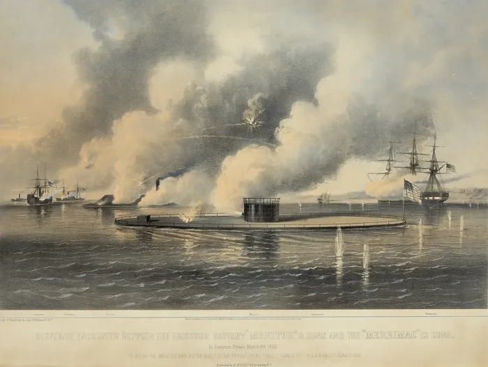 Framed Print : US Civil War, Battle of Hampton Roads, on March 9, 1862, the first engagement between ironclad gunboats Framed Print : US Civil War, Battle of Hampton Roads, on March 9, 1862, the first engagement between ironclad gunboats