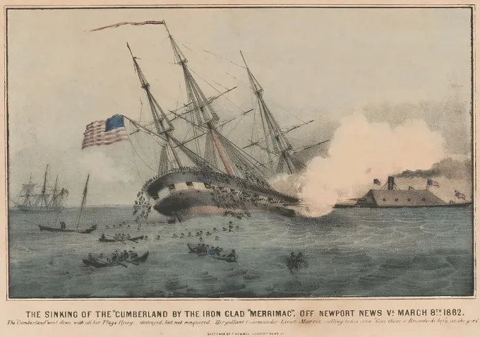 Framed Print : US Civil War, Battle of Hampton Roads, March 8, 1862, when the CSS Virginia attacked five Union ships Framed Print : US Civil War, Battle of Hampton Roads, March 8, 1862, when the CSS Virginia attacked five Union ships