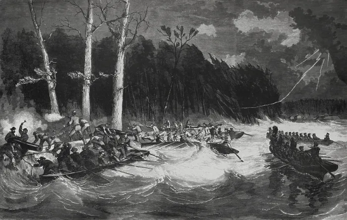 Framed Print : US Civil War, Battle of Island Number Ten, on the Mississippi River, Feb. 28-April 8, 1862. Union raiders spike cannons of the Confederate battery on the island