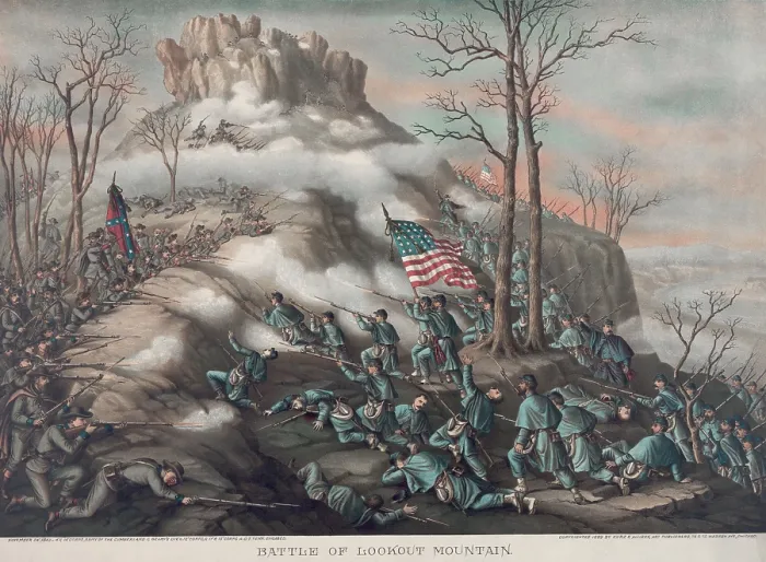 Framed Print : US Civil War. Battle of Lookout Mountain, Nov. 23-24, 1863. 10, 000 Union troops assault Confederate in a fortified position on Lookout Mountain
