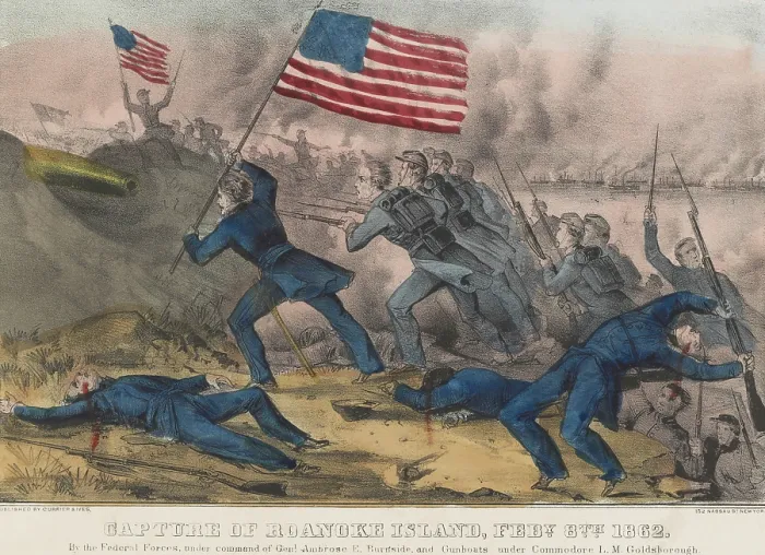 Framed Print : US Civil War, The Battle of Roanoke Island, Feb.7- 8, 1862, during the Burnside expedition Framed Print : US Civil War, The Battle of Roanoke Island, Feb.7- 8, 1862, during the Burnside expedition