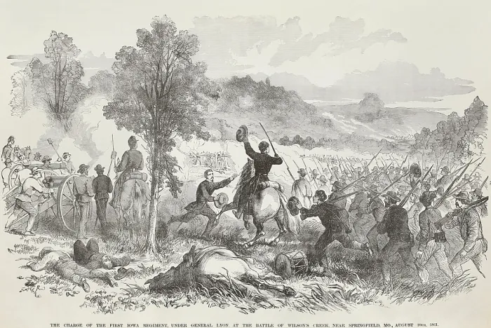 Framed Print : US Civil War, Battle of Wilson's Creek, near Springfield, MO, Aug. 10, 1861. An army of 12, 000 Missouri State Guard and Confederates were led by Brig