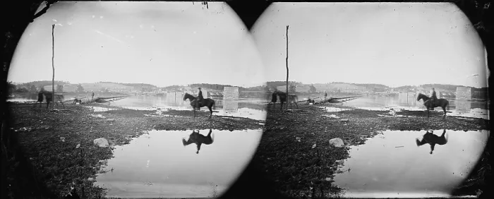 Framed Print : The Civil War, Berlin (now known as Brunswick), Maryland, Pontoon Bridge and ruins of the stone bridge across the Potomac (destroyed in 1861), from the Battle of Antietam Framed Print : The Civil War, Berlin (now known as Brunswick), Maryland, Pontoon Bridge and ruins of the stone bridge across the Potomac (destroyed in 1861), from the Battle of Antietam