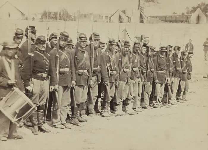 Framed Print : US Civil War. Co. C, 110th Pennsylvania Infantry after Second Battle of Fredericksburg, May 1862 (BSLOC_2018_8_163) Framed Print : US Civil War. Co. C, 110th Pennsylvania Infantry after Second Battle of Fredericksburg, May 1862 (BSLOC_2018_8_163)