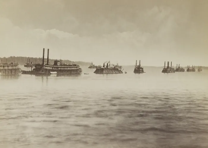 Framed Print : US Civil War. Convoy of the Union Mississippi River Fleet at Mound City, Illinois, 1863 Framed Print : US Civil War. Convoy of the Union Mississippi River Fleet at Mound City, Illinois, 1863