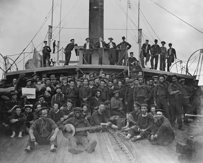 Framed Print : US Civil War. Crew of the USS Hunchback, side-wheel, steam-powered gunboat, converted from New York City ferry built in 1852 Framed Print : US Civil War. Crew of the USS Hunchback, side-wheel, steam-powered gunboat, converted from New York City ferry built in 1852
