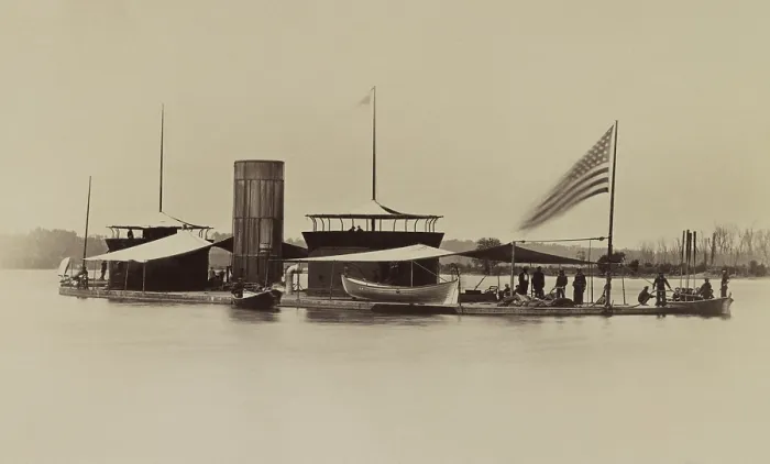 Framed Print : US Civil War, double turreted monitor, USS Onondaga, on the James River, Virginia, 1864