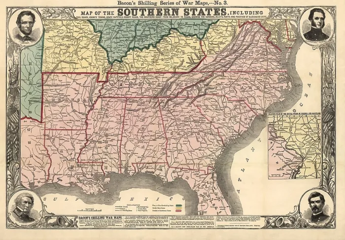 Framed Print : Civil War era map of the seceding Confederate States of American, 1861 Framed Print : Civil War era map of the seceding Confederate States of American, 1861