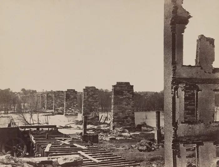 Framed Print : US Civil War, The Fall of Petersburg and Richmond, March 26-April 2. Only the piers remain of the Richmond and Petersburg railroad bridge over the James River at Richmond Framed Print : US Civil War, The Fall of Petersburg and Richmond, March 26-April 2. Only the piers remain of the Richmond and Petersburg railroad bridge over the James River at Richmond