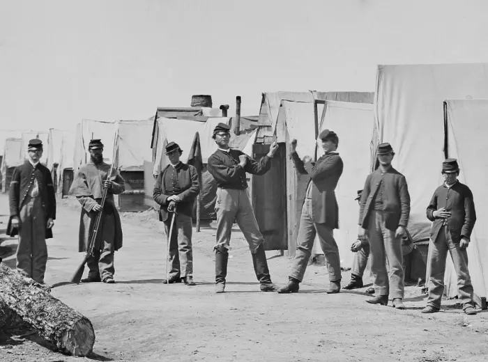 Framed Print : US Civil War. The Fall of Petersburg and Richmond, March 26-April 2. Union soldiers in camp take a boxing pose for a photographer visiting Petersburg, Virginia, in April 1865