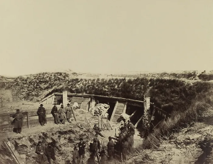 Framed Print : US Civil War. Fort fisher Expedition, Dec. 8, 1864 - Jan. 15, 1865. Wooden structures were built within the protective earthen walls of the Pulpit at Fort Fisher