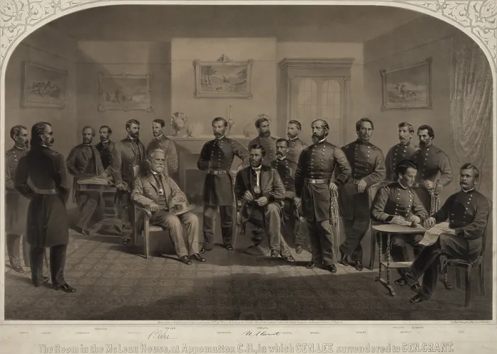 Framed Print : US Civil War. General Robert E. Lee surrendered to General Ulysses Grant in the McLean House, at Appomattox, Virginia, April 9, 1865