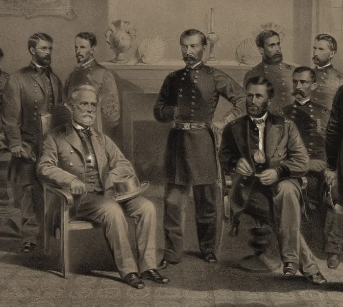 Framed Print : US Civil War. General Robert E. Lee surrendered to General Ulysses Grant in the McLean House, at Appomattox, Virginia, April 9, 1865