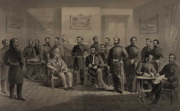 Framed Print : US Civil War. General Robert E. Lee surrendered to General Ulysses Grant in the McLean House, at Appomattox, Virginia, April 9, 1865