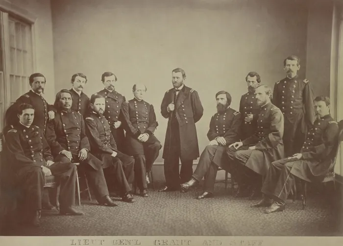 Framed Print : US Civil War. General Ulysses Grant and his staff at the end of the US Civil War