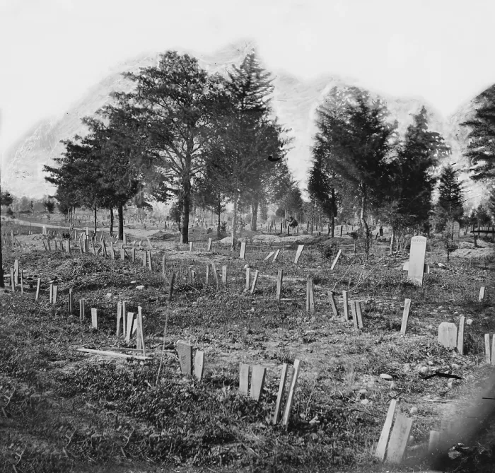 Framed Print : The Civil War, graves of Confederate soldiers in Hollywood Cemetery, with board markers, Richmond, Virginia, photograph, 1865 Framed Print : The Civil War, graves of Confederate soldiers in Hollywood Cemetery, with board markers, Richmond, Virginia, photograph, 1865