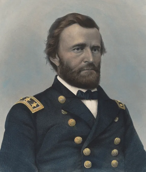 Framed Print : US Civil War. Major General Ulysses S. Grant. Detail of 1865 hand colored portrait engraving, based on a photograph by Mathew Brady (BSLOC_2018_10_31)