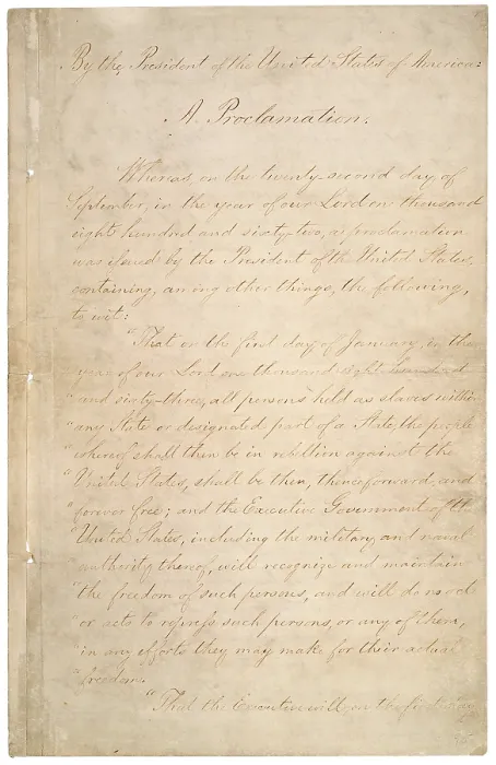 Framed Print : The Civil War. The manuscript of the Preliminary Emancipation Proclamation, which stated that slaves in those states or parts of states still in rebellion as of January 1, 1863 Framed Print : The Civil War. The manuscript of the Preliminary Emancipation Proclamation, which stated that slaves in those states or parts of states still in rebellion as of January 1, 1863