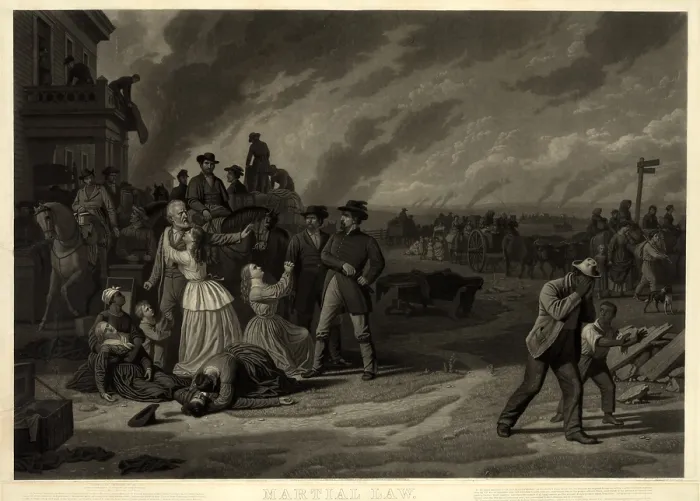 Framed Print : The Civil War, Martial Law. The evacuation of border counties in Missouri in retaliation for the border raids by Confederate irregulars