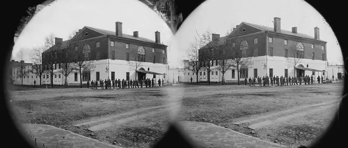 Framed Print : The Civil War, Old Capitol Prison, 1st Street and A Streets, Washington DC, stereo photograph, 1860-1865