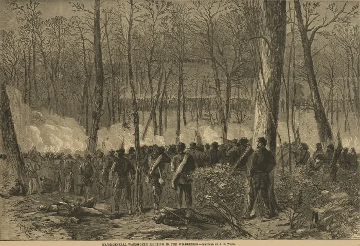 Framed Print : US Civil War. The Overland Campaign, The Wilderness, May 5-7, 1864. Union division led by Major-General Wadsworth fights in dense woods on May 6th