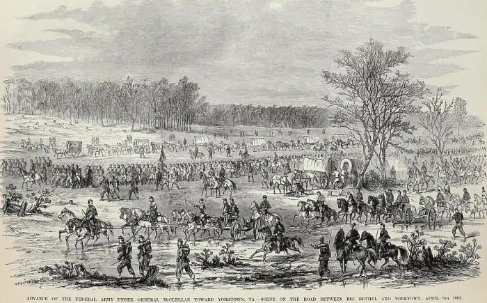 Framed Print : US Civil War, Peninsula Campaign, April-August, 1862. Union Army of 58, 000 soldiers and artillery advancing on Yorktown, April 2, 1862. They were part of Gen