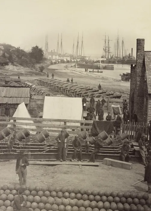 Framed Print : US Civil War, Peninsula Campaign, April-August, 1862. Union army artillery gathered on Yorktown Landing, in preparation for the Peninsula Campaign, April 1862