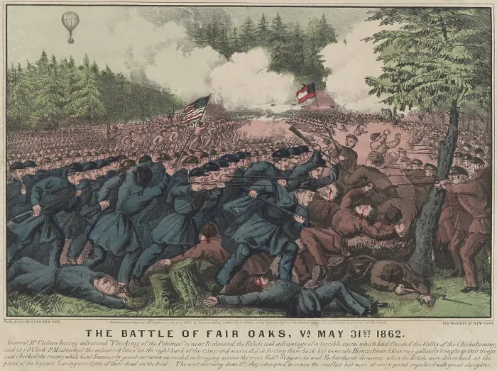Framed Print : US Civil War, Peninsula Campaign, April-August, 1862. June 1st fighting at the Battle of Fair Oaks / Battle of Seven Pines, outside Richmond, Virginia Framed Print : US Civil War, Peninsula Campaign, April-August, 1862. June 1st fighting at the Battle of Fair Oaks / Battle of Seven Pines, outside Richmond, Virginia