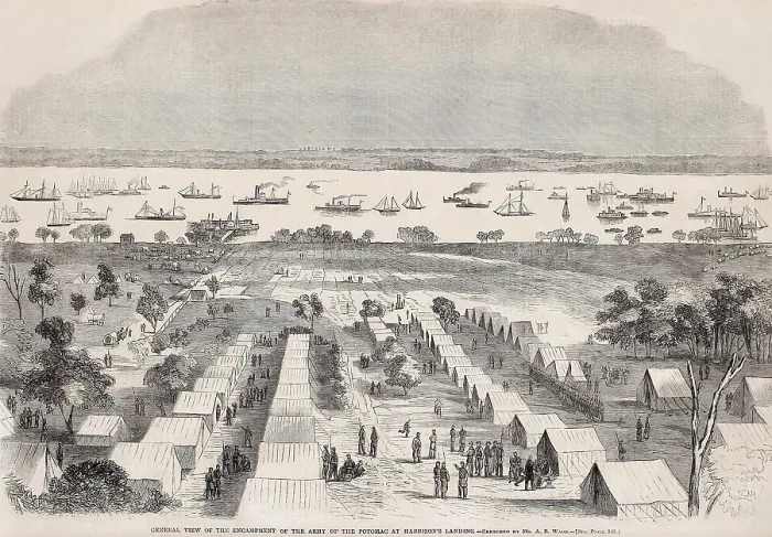 Framed Print : US Civil War, Peninsula Campaign, April-August, 1862. Harrison's Landing encampment on the James River, after the Union Army withdrew from the Seven Days Battles