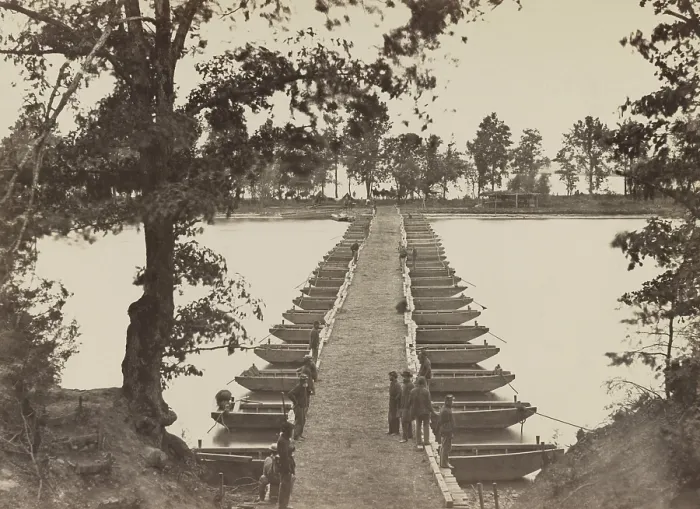 Framed Print : US Civil War, Petersburg Campaign, June 9, 1864 to March 25, 1865. The lower pontoon bridge at Deep Bottom, James River, Virginia. Photo by Andrew Russell (BSLOC_2018_9_134) Framed Print : US Civil War, Petersburg Campaign, June 9, 1864 to March 25, 1865. The lower pontoon bridge at Deep Bottom, James River, Virginia. Photo by Andrew Russell (BSLOC_2018_9_134)