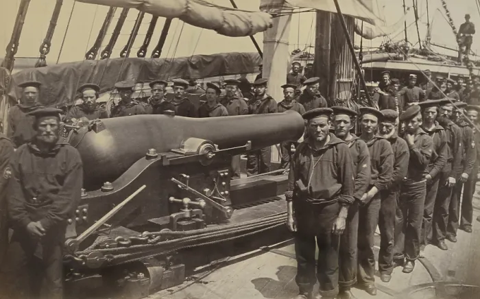 Framed Print : US Civil War. Pivot gun and crew, of the USS Pocahontas, at Edisto Island, South Carolina, April 1862