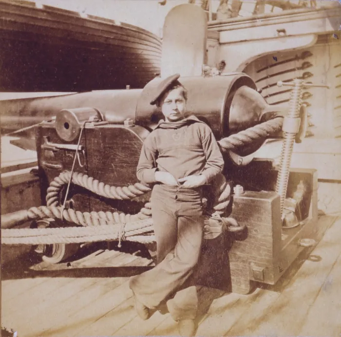 Framed Print : The Civil War, a powder monkey, leaning against a cannon, on the U.S.S. New Hampshire, off Charleston, South Carolina, 1864-1865 Framed Print : The Civil War, a powder monkey, leaning against a cannon, on the U.S.S. New Hampshire, off Charleston, South Carolina, 1864-1865