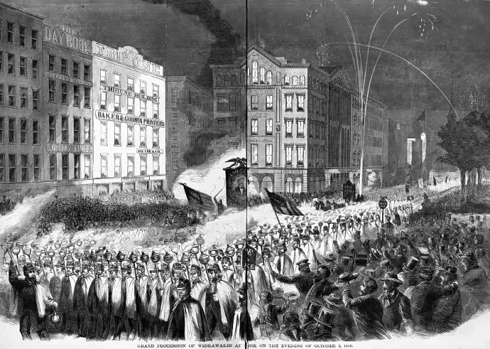 Framed Print : The Civil War, Republican Party rally and parade at Printing-House Square, New York City, October 3, 1860