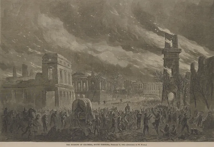 Framed Print : US Civil War. Sherman's Carolina Campaign, Feb. 1-April 26, 1865. The burning of Columbia, South Carolina, on the night of Feb. 17-18 Framed Print : US Civil War. Sherman's Carolina Campaign, Feb. 1-April 26, 1865. The burning of Columbia, South Carolina, on the night of Feb. 17-18