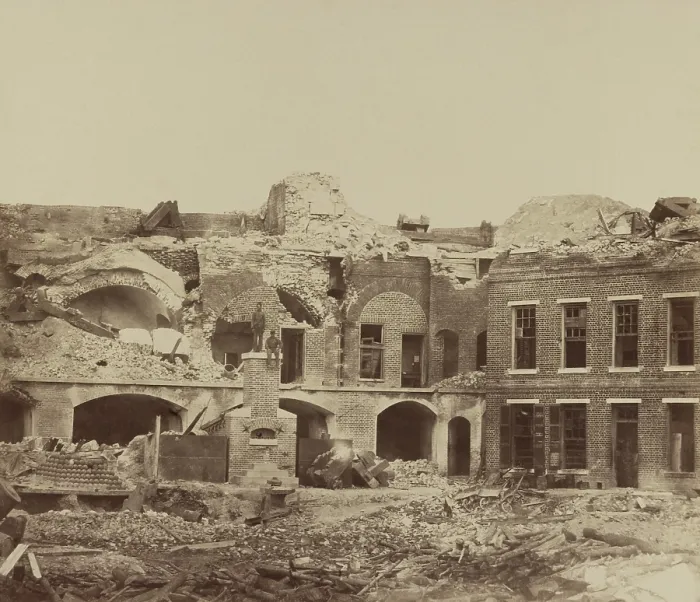 Framed Print : US Civil War. Siege of Charleston, 1863. Two Confederate soldiers, standing on the ruins of a chimney, in Fort Sumter, 1863