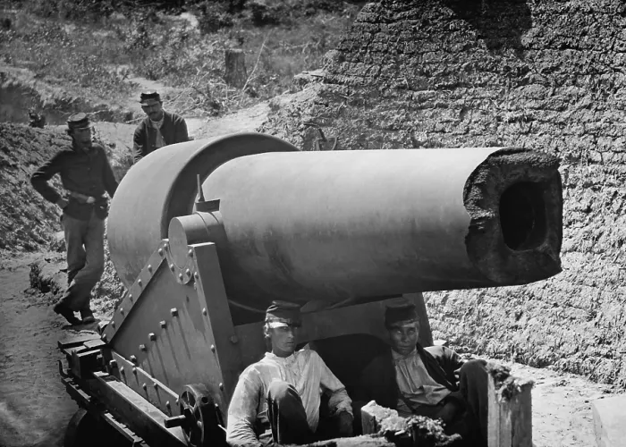 Framed Print : US Civil War. Siege of Charleston, 1863. 300-pounder Parrot Rifle after bursting its muzzle on Morris Island, South Carolina, July-August, 1863 Framed Print : US Civil War. Siege of Charleston, 1863. 300-pounder Parrot Rifle after bursting its muzzle on Morris Island, South Carolina, July-August, 1863