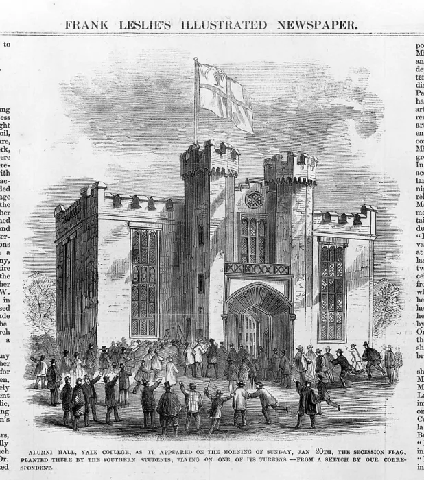 Framed Print : The Civil War, Southern secessionists raise flag over Alumni Hall at Yale College, January 20, 1861