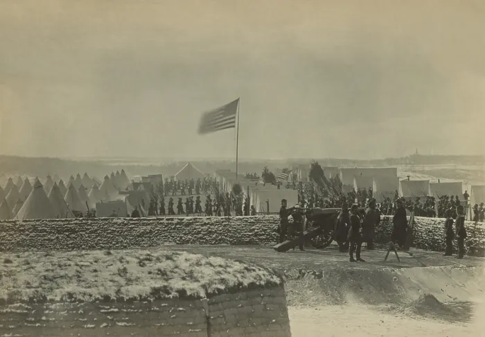 Framed Print : US Civil War. Union Camp of the 1st Connecticut Artillery, commanded by Col. R.O. Tyler, at Fort Richardson, Arlington, Virginia, 1861 Framed Print : US Civil War. Union Camp of the 1st Connecticut Artillery, commanded by Col. R.O. Tyler, at Fort Richardson, Arlington, Virginia, 1861