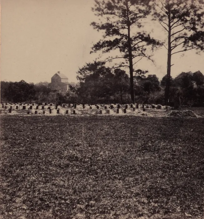Framed Print : The Civil War, Union prisoners burying ground, Charleston, South Carolina, photograph by George N. Barnard, 1865